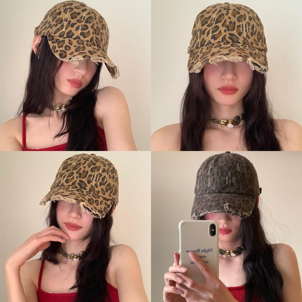 Vintage Leopard Print Adjustable Baseball Cap For Women With Embroidered Style And Sun Protection