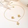 Fashion Four-Petal Flower Jewelry Set Gold Silver Tone Zircon Necklace Earrings for Wedding Party