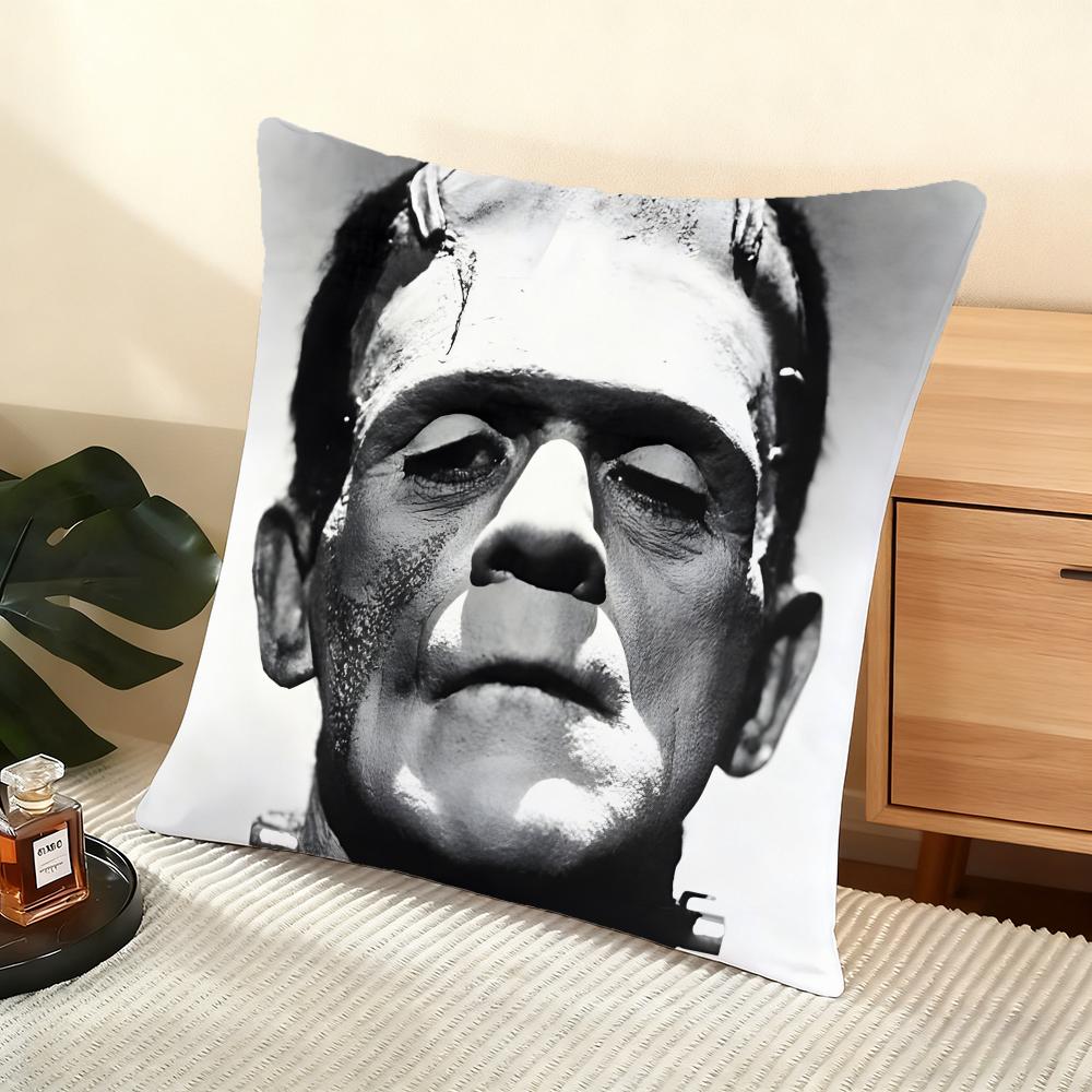 Cushion Cover Silky Short Plush Home Sofa Cushion Cover  Invisible Zipper Home Decoration Frankenstein Movie