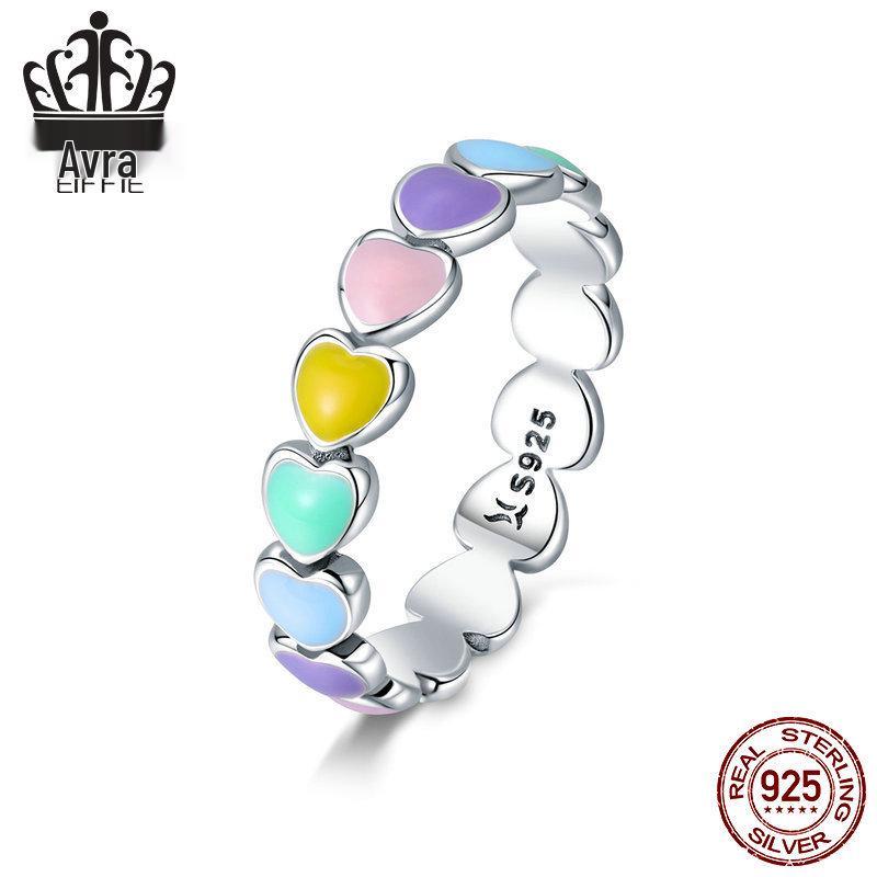 

S925 Sterling Silver Rainbow Heart Ring for Women - Fashionable Valentine s Day Gift