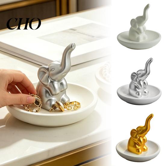 Smooth Glaze Jewelry Box Storage Tray, with Upturned Nose Elephant Design, Ring And Earring Holder Waterproof Compact Organizer for Rings Earrings