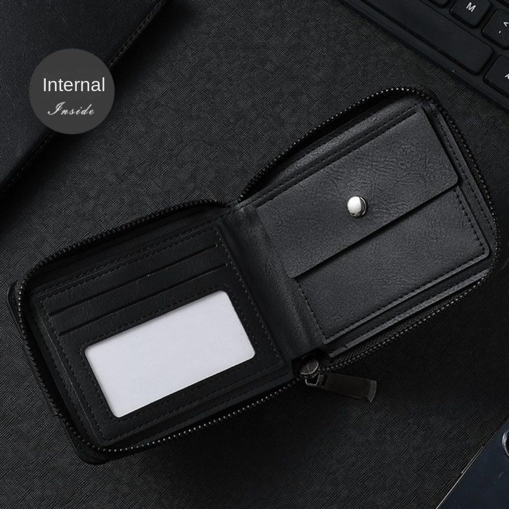 Zipper Business Wallet Solid Color Leather Coin Purse Card Bag Men's Wallet  Daily
