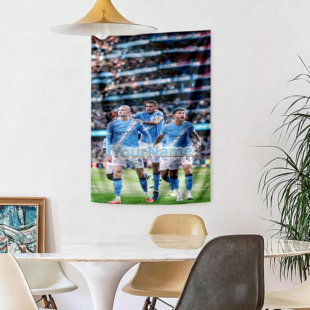 Manchester City Custom Your Name Wall Decor Tapestry Art For Pet Memorial Birthdaywedding Party Backdrop Family Gift