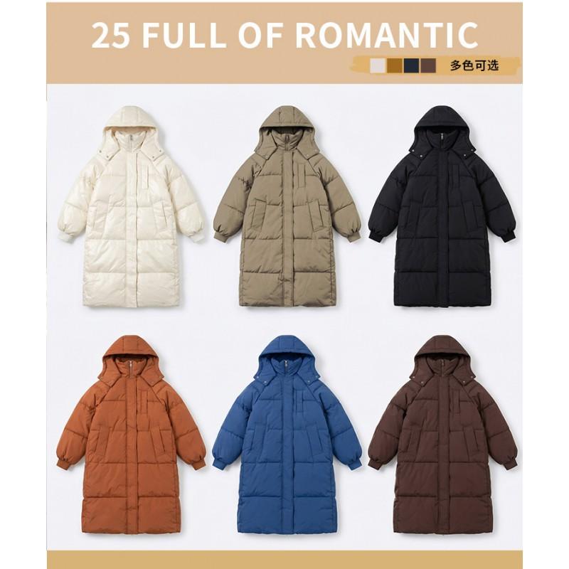 Womens Winter Puffer Coat 2026 Long Loose Thick Hooded Cotton Jacket Knee-Length Warm Outerwear