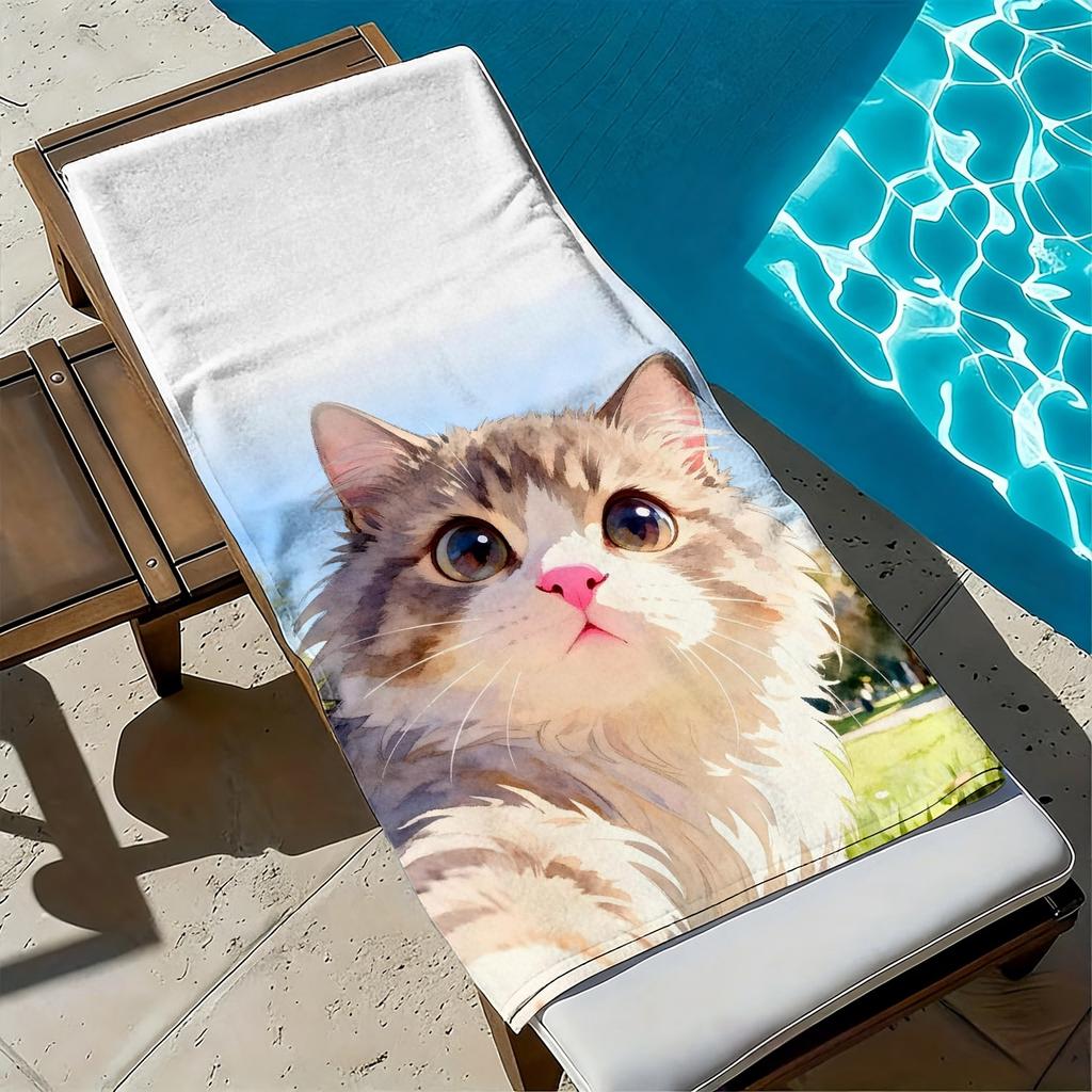 Süßes Katzenmotiv charmantes Muster Polyester Mikrofaser Strandtuch ist hochsaugfähig, geeignet für Schwimmen und Strandausflüge