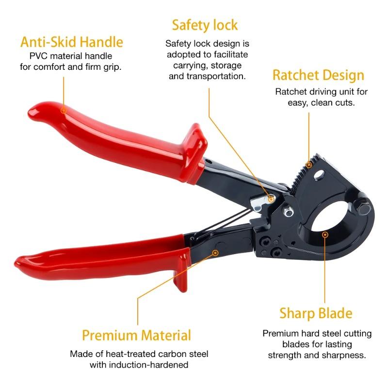 Ratschende Kabelschere Drahtzange 0-240mm² Professionelles Schneidwerkzeug für Kupfer-/Aluminium-Metallleiter Glasfaserkabel