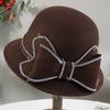 Autumn and Winter Ladies' Handmade Large Bow Pure Wool Beanie Hat Elegant and Versatile Small Rolled Edge Basin Hat for Women