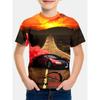 3D Printed Game Player T-Shirt for Boys - Vibrant pixel game design, short-sleeved round-neck,