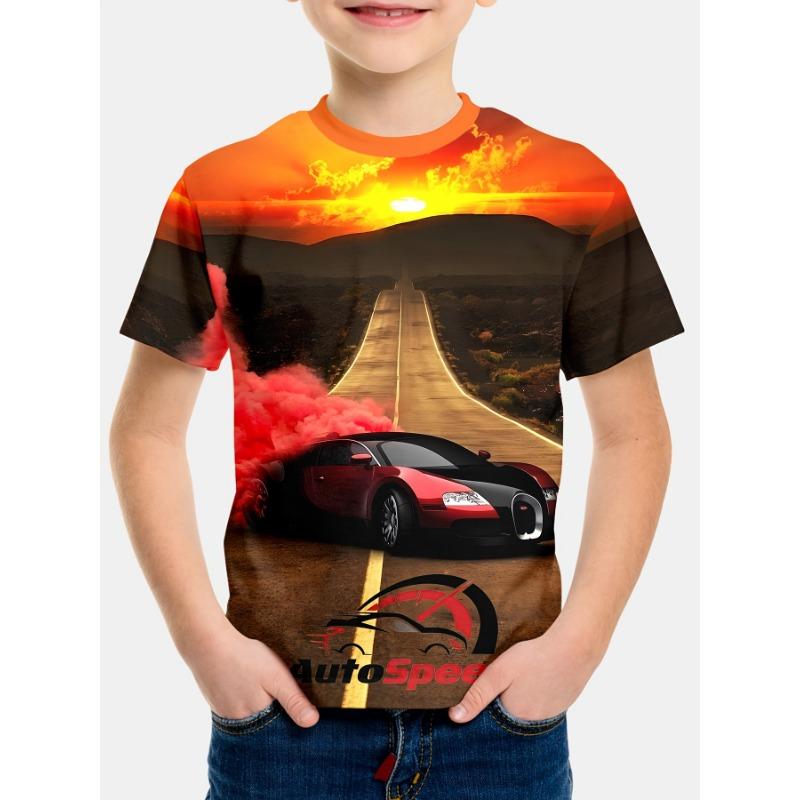 3D Printed Game Player T-Shirt for Boys - Vibrant pixel game design, short-sleeved round-neck,