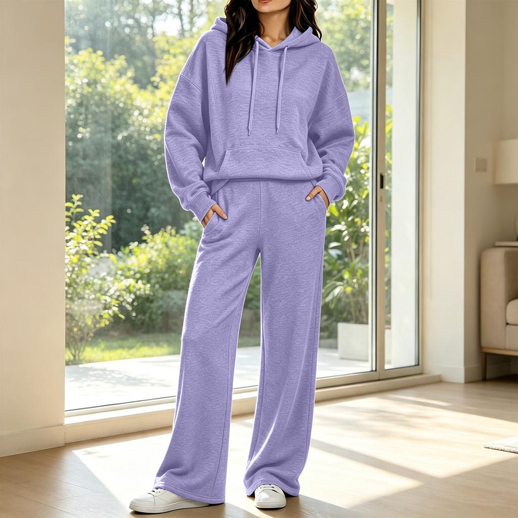 Women's Casual Hooded Sweatshirt and Pants Set with Pockets, Comfortable Outfit for Fall and Winter