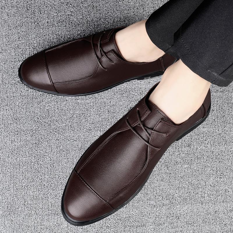 2024 Lace-up Slip-on Casual Loafers Business Work Shoes Mens Genuine Leather Anti-slip Comfort Versatile Fashion Wedding Formal