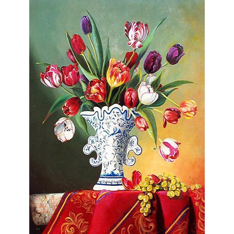 5d Diy Diamond New Painting Fresh Flower Diamond Embroidery Vase Cross Stitch Full Round Drill Home Decor Manual Art Gift