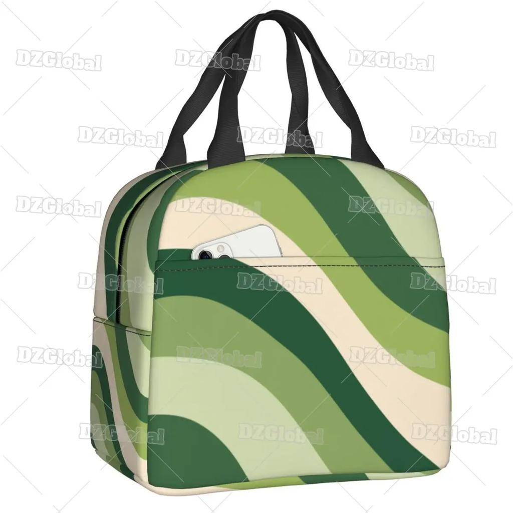 Liquid Swirl Abstract Pattern In Sage Green Insulated Lunch Bag Geometric Art Cooler Thermal Bento Box For Women Kids Food Bags