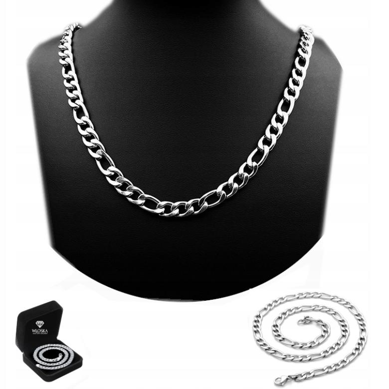 Men' Silver Figaro Chain 50cm Diamond + FREE