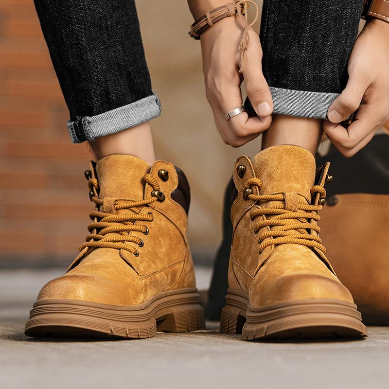 Fashion Vintage Men Platform Ankle Boots Genuine Leather Autumn British Chelsea Boots Outdoor Non Slip Casual Work Boot Botas Hombre