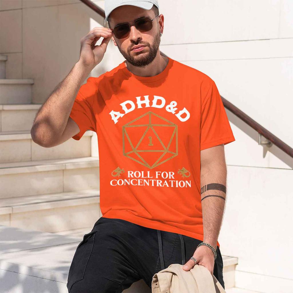 2026 New Vintage Unisex Dd Rpg Player Tee Funny Adhdd Roll For Concentration Graphic Short Sleeve Crew Neck Tshirt