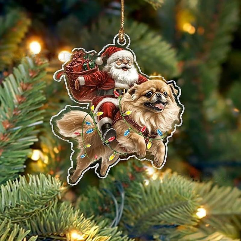 2026 Santa Claus And His Funny Dog Ornament 2D Flat Acrylic Pendant Christmas Decoration For Home Xmas Tree  Year Kerst
