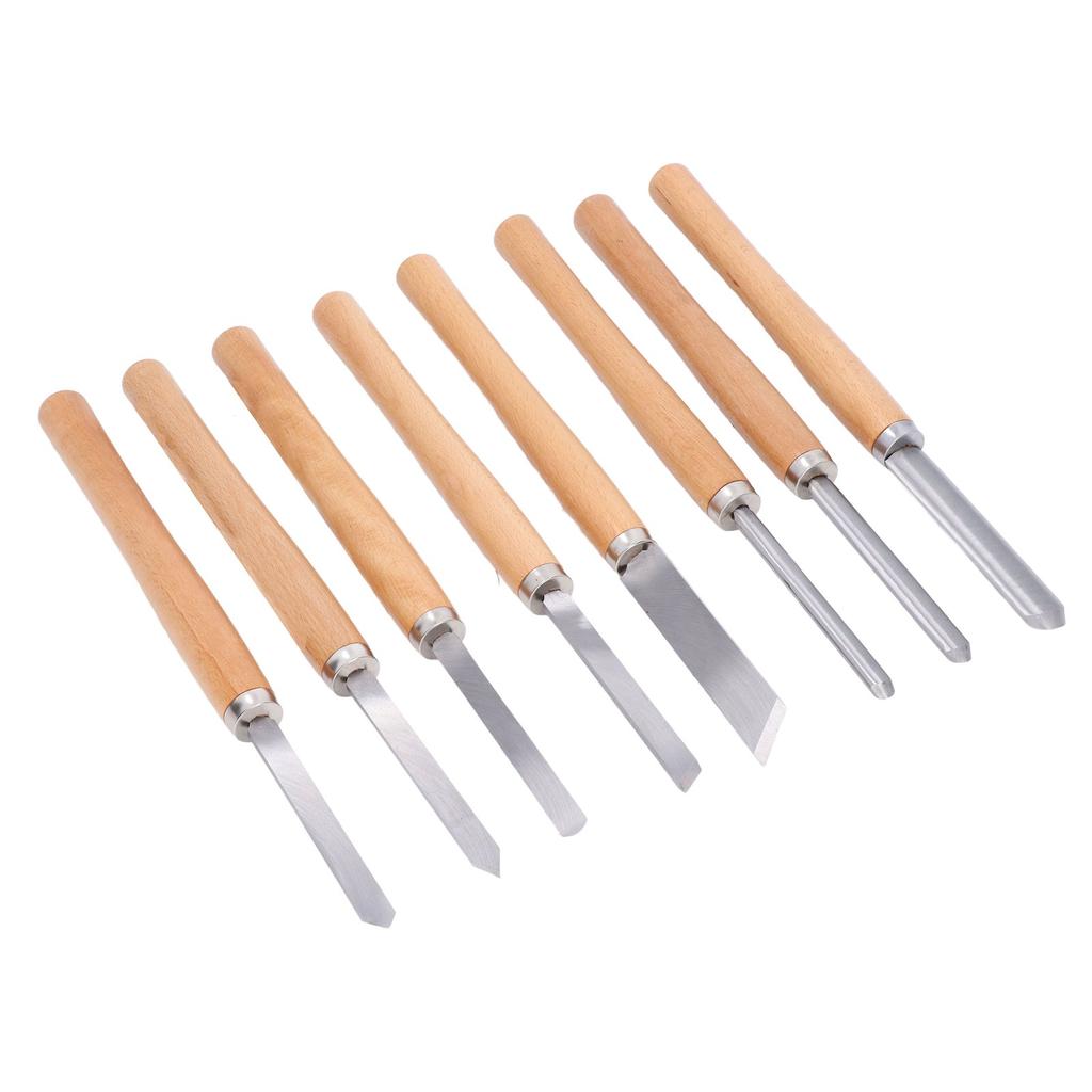 Set 8 Piese Unelte Strung pentru Strungire Cap Oțel Mangan 65 Mâner Făg Kit Dalți pentru Prelucrarea Lemnului cu Cutie de Depozitare