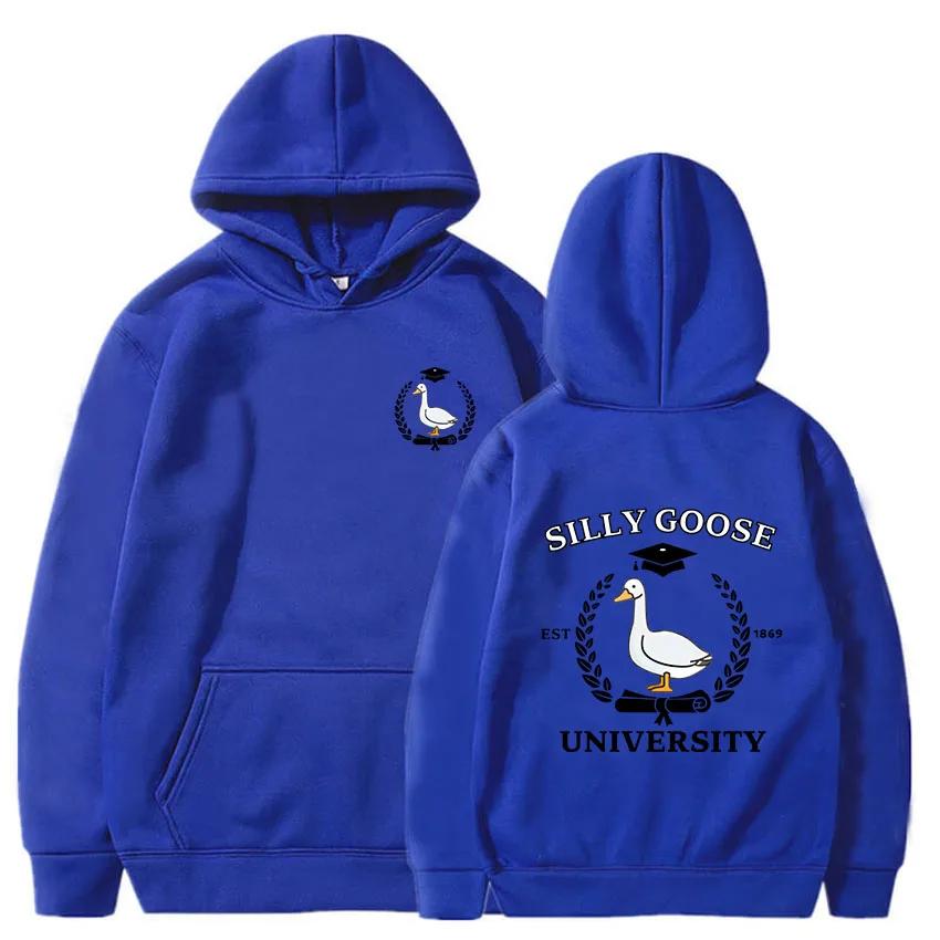 Silly Goose University Print Clothes Prevalent Vintage Casual Hoodies Autumn Fleece Sweatshirt Regular Pullover Blouse