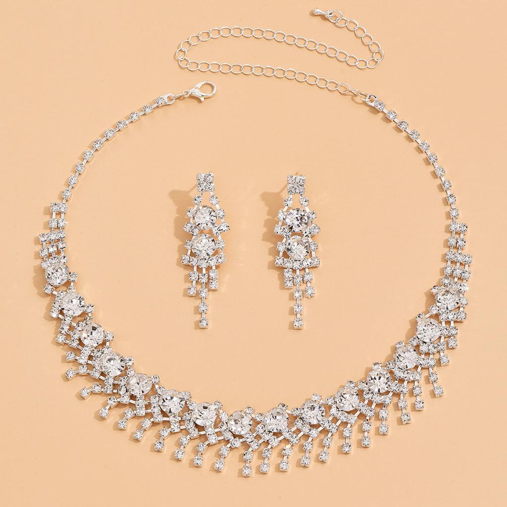 Bridal Jewelry Set Fashion Claw Chain Rhinestone Necklace Earrings Set Women'S Dinner Dress Clavicle Chain
