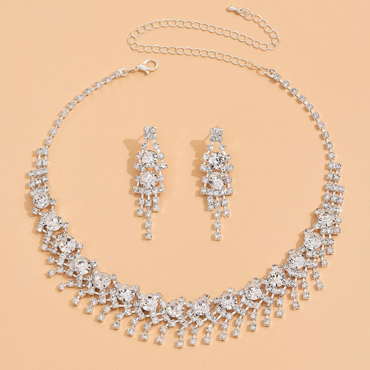 Bridal Jewelry Set Fashion Claw Chain Rhinestone Necklace Earrings Set Women S Dinner Dress Clavicle Chain