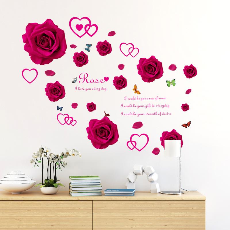Valentine's Day Wall Stickers Red Roses Waterproof Decal for Wedding Bedroom and Living Room Home Decor