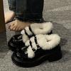 British Style Small Leather Shoes Women's 2025 Autumn and Winter New Thick-soled Heightening Velvet Mary Jane Shoes Cotton Shoes Fluffy Shoes