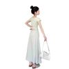 Mambo Green French Pure Desire Square Neck Dress for Women's Summer Slim-fitting Waist and Thin A-word Short-sleeved Long Skirt