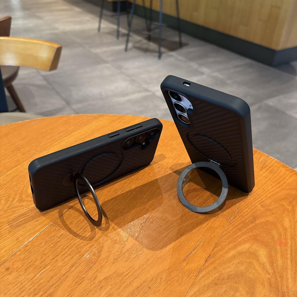 Carbon Fiber Pattern Phone Case for Samsung Galaxy S25Ultra/S25Plus/S25/S24Ultra/S24Plus/S24- PC Hard Shell Ring Foldable Metal Stand Shockproof