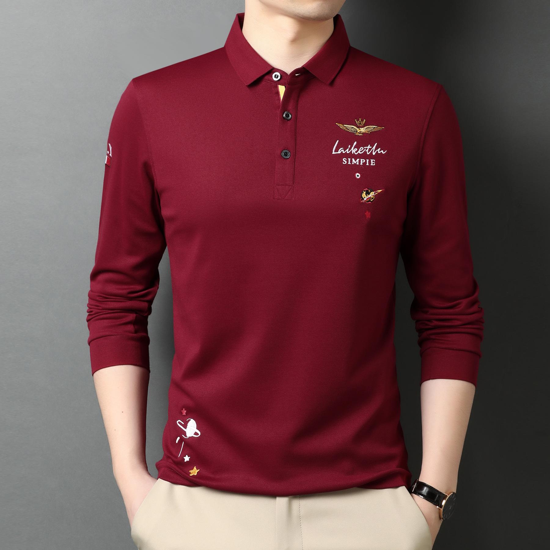 

Men s New Spring and Autumn Middle-Aged Lapel Handsome Top T-shirt Embroidered Polo Shirt Long Sleeve Fashion M