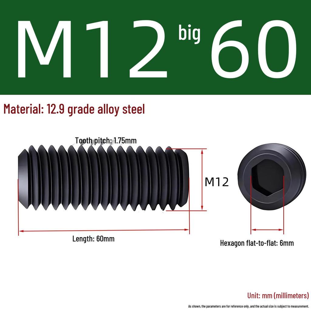 Grade 12.9 Hex Socket Headless Set Screw (M3-M16)