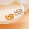 Simple High-Grade Pleated Heart & Leaf Stainless Steel Open Ring