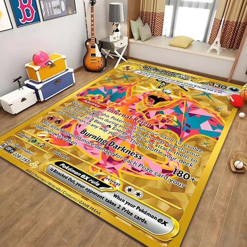 Japanese Anime Pokemon Charizard Card Pattern Rug for Bedroom Living Room Non-slip Exquisite Home Decor,Washable Rug Potdemiel