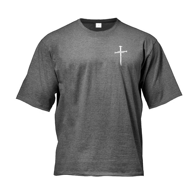 Large Cotton Men's Personalized Cross Print Men's Fitness T-shirt Loose Short Sleeved Round Neck Top T-shirt  Daily Casual Wear