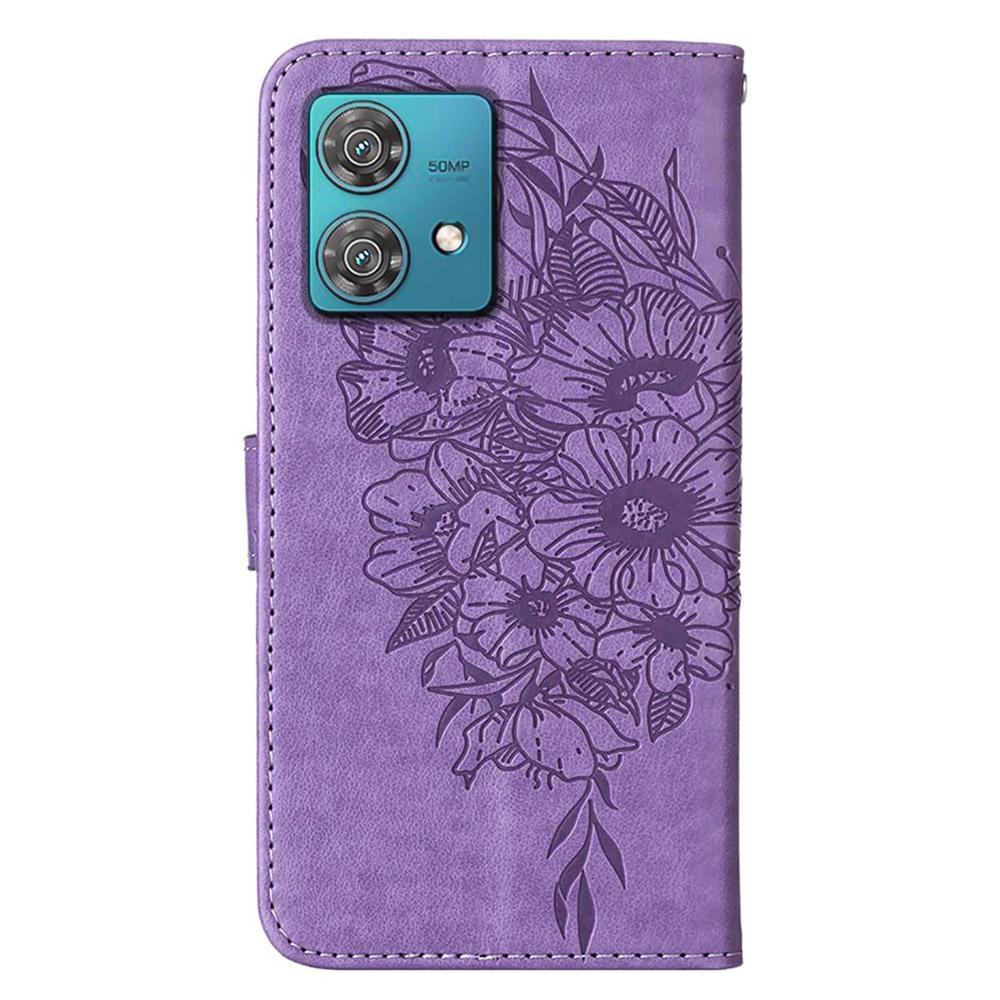 For Motorola Edge 40 Neo 5G Wallet Case with Wrist Strap Butterfly Imprint Leather Phone Cover