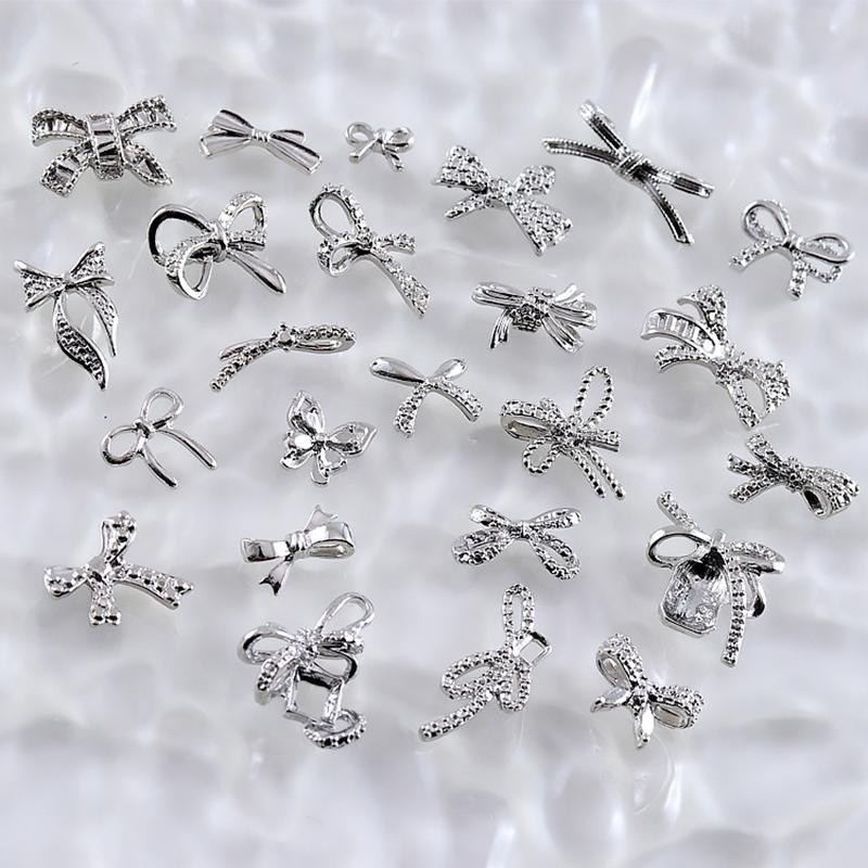 10Pcs Silver Alloy Nail Art Bow Charms Accessories Parts For Manicure Does Retro Nails Decoration Design Supplies