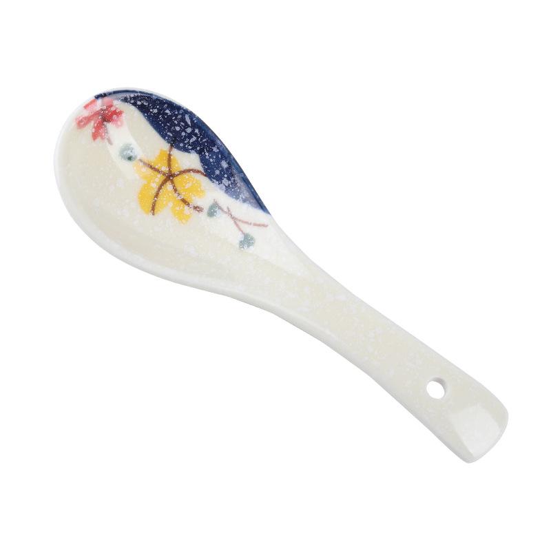 Hand-painted Japanese Ceramic Spoon – Creative Tableware for Home and Hotel, Long Handle, Underglaze Color, Ideal for Rice and Soup