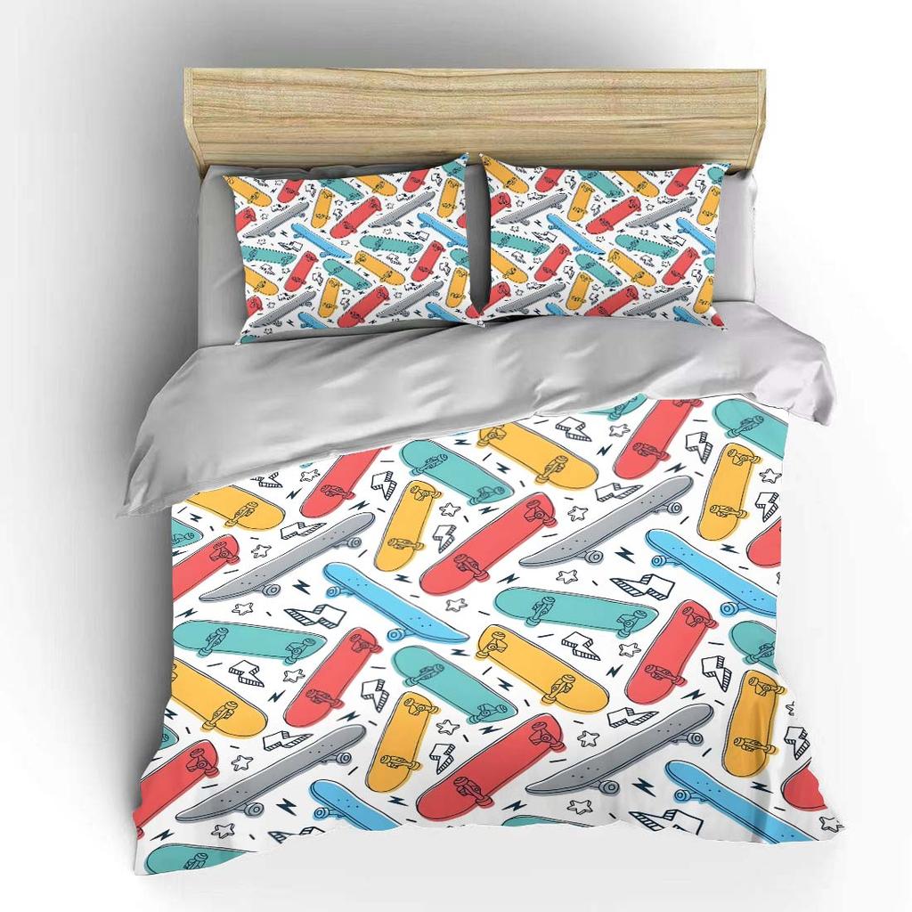 Colorful skateboard doodle elements Bedding Set for Kids Luxury Gift 3pc Digital Print Comforter Set Soft Comfortable Breathable
