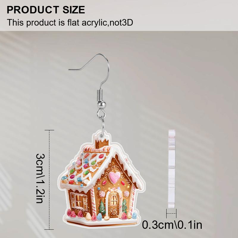 2D Flat 2pairs Christmas Candy House Acrylic Dangle Earrings, Perfect Gift for Women, Christmas Party Jewelry
