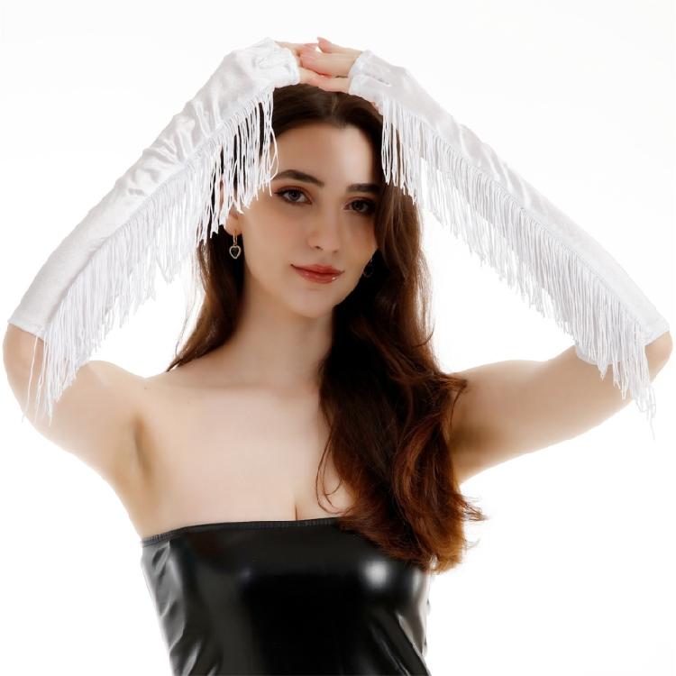 Evening Party Half Finger Gloves Long Length Fringed Gloves Club Arm Sleeves Bachelorette Party Costume Stage Gloves
