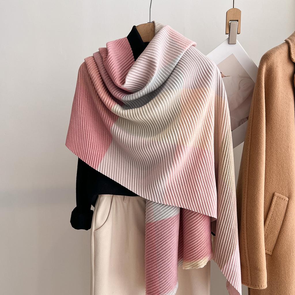 Women Winter Cashmere Scarf  Stripe Pashmina Luxury Brand Shawls and Wraps Bufanda Hijab Travel Stoles Echarpe Warm Blanket