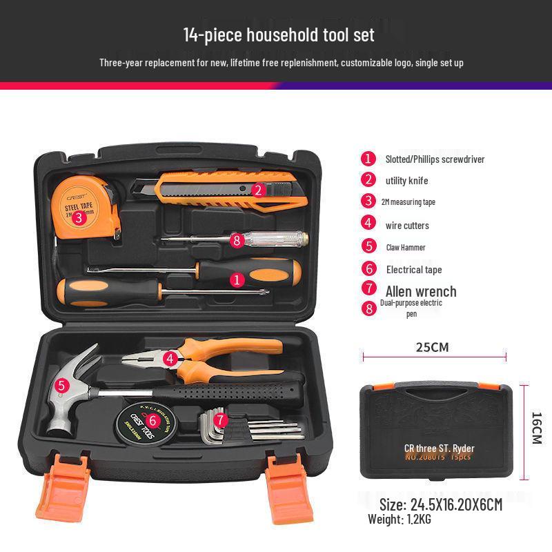 Zestaw narzędzi Rede Home: Rodzinny Zestaw Naprawczy ze Śrubokrętami, Młotkiem, Kluczami i Elementami Złącznymi.