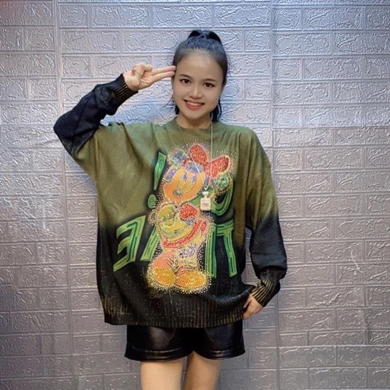Gradient Cartoon Print Mink Fur Sweater - Women's Thick Knit Pullover for Autumn/Winter, Loose-Fit