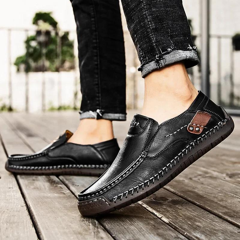 Retro Echtleder Herren Handgefertigte Freizeitschuhe Herren Slipper Atmungsaktiv Slip-on Italienischer Fahrschuh Chaussure Homme