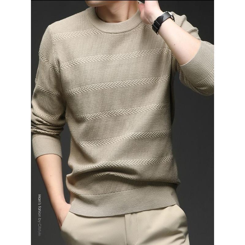 Fashion Round Neck Sweater for Autumn and Winter Men and Middle-aged All Match Top Casual and Trendy Knitted Sweater