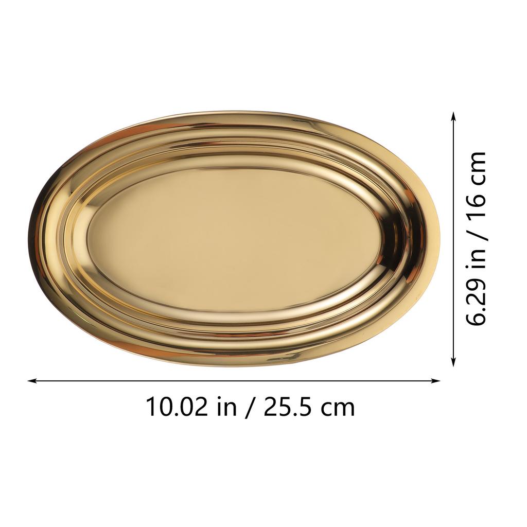 1pc Oval Plate Stainless Steel Food Plate Compact Snack Dish Rustproof Serving Tray For Home Restaurant Bar Breakfast Pastry