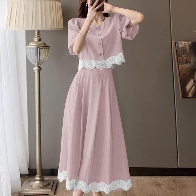 ZANZEA Blusa de Manga Corta para Mujer y Faldas Largas Conjuntos de Traje de Dos Piezas de Verano