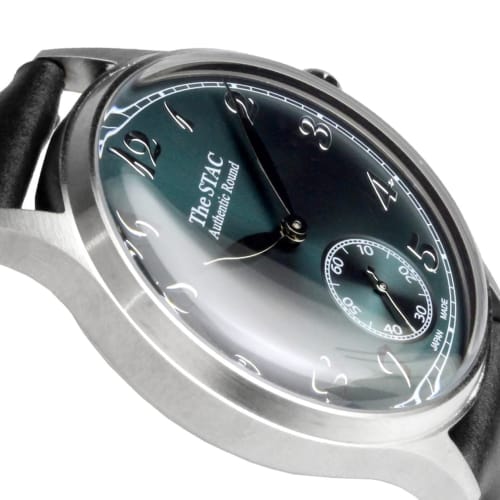 The STAC Japanese-made 36mm Classic Retro Watch for Men and Women, Blue-Green and Black Crocodile Leather, ST-AR002