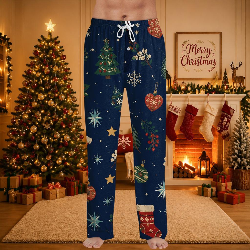 Men's Christmas Printed Pajama Pants for Casual Sleep