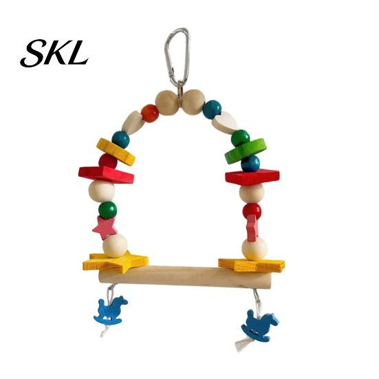 Bird Swing Toy Hanging Parrot Toy, Wooden Perch Stand for Cage, Wood Chew Beads Blocks Parakeet Cockatiel Budgie Macaws